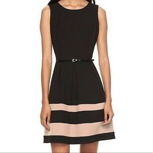 AB Studio Black and Tan Midi Dress